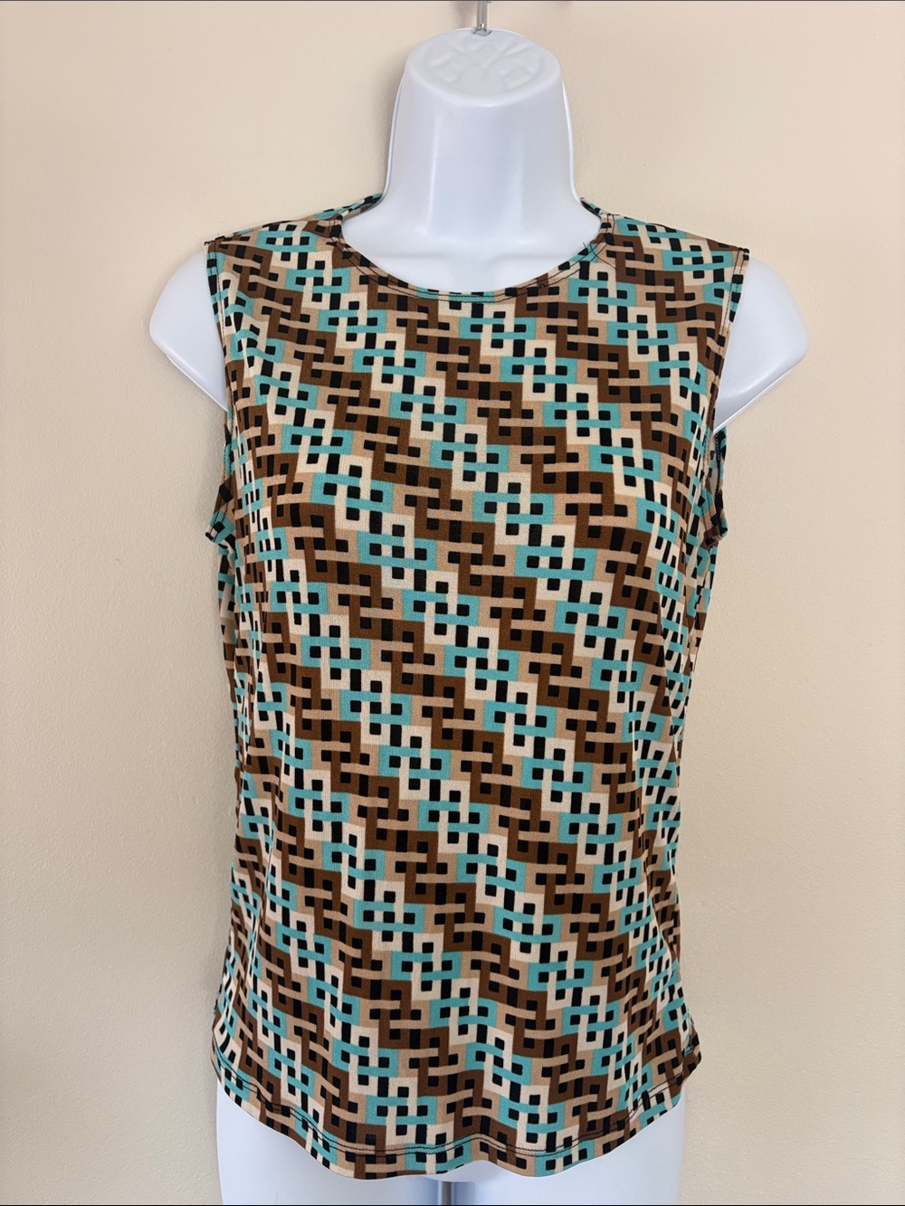 Susan Lawrence Brown & Teal Geometric Sleeveless Tank